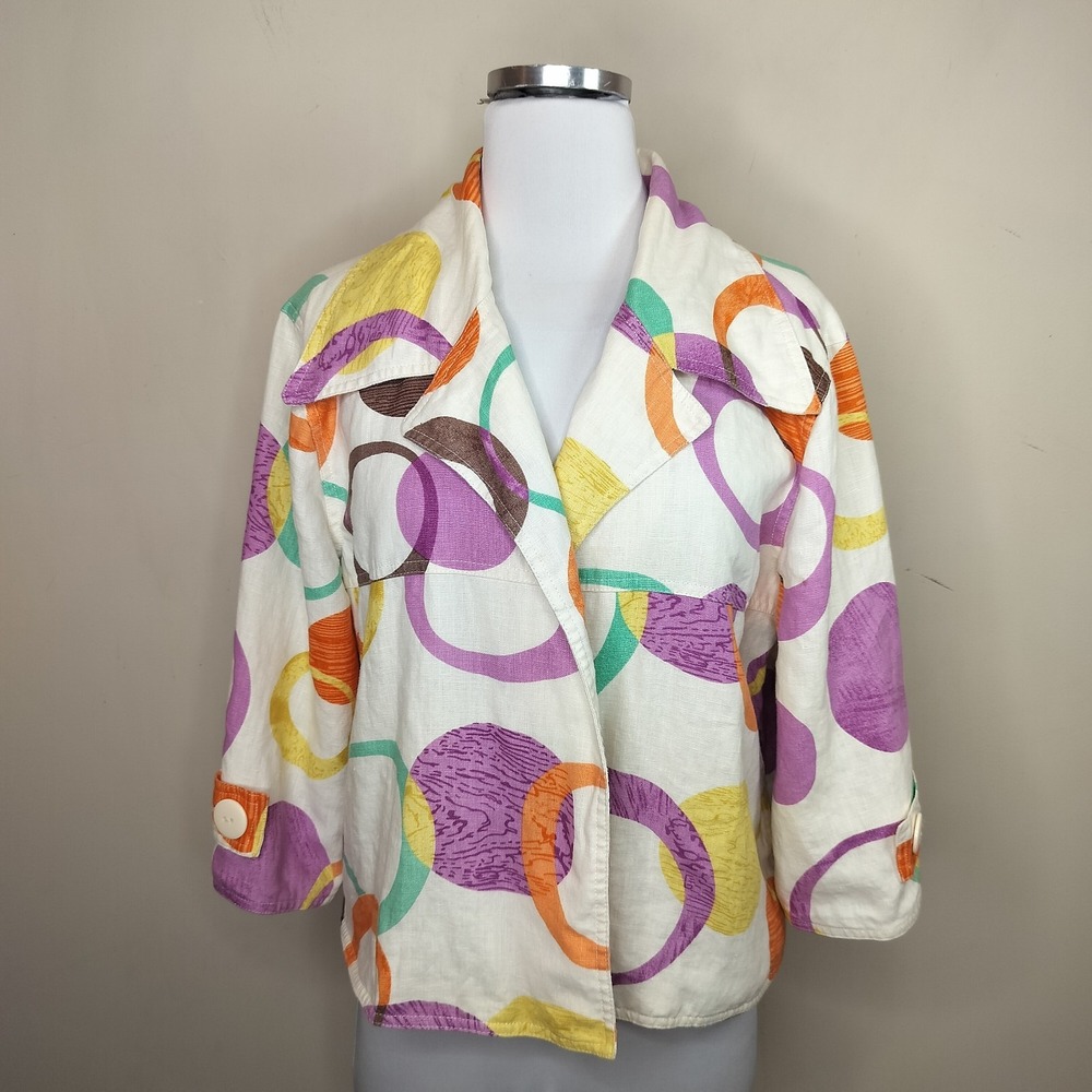 Transitions Colorful Print Linen Jacket Artsy